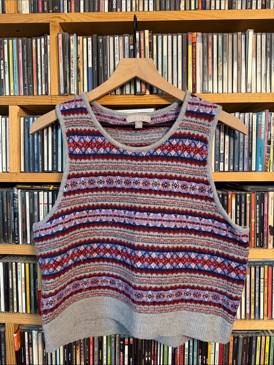 J. Crew Tops - J. Crew Gray Fair Isle Knit Tank with Blue and Red Accents